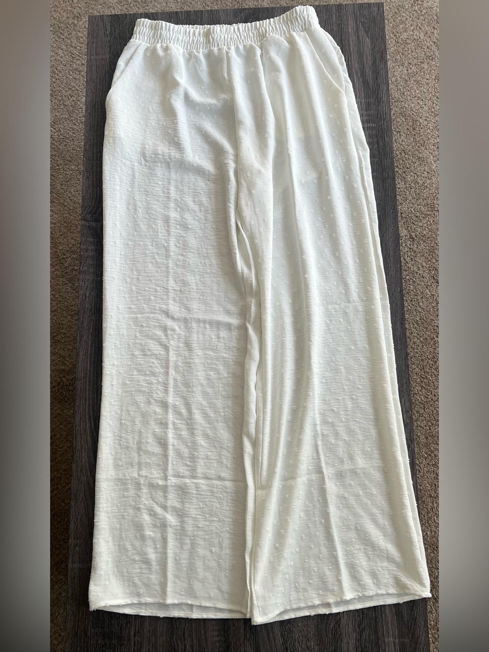 White textured Wide-Leg casual dressy Pants | size large